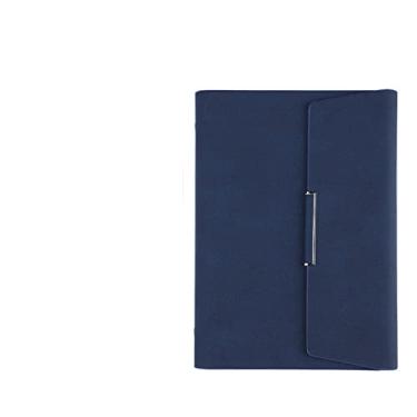 Imagem de Pastas recarregáveis A5 Caderno de Couro PU Design Chique Organizador Vintage Jornal para Mulheres de Negócios Homens Uso em Escritório, Azul Profundo
