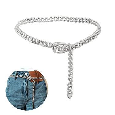 Imagem de JKJF Correntes de cinto de metal estilo 3 prata, para mulheres e meninas adolescentes e jovens, 110 cm, Prata