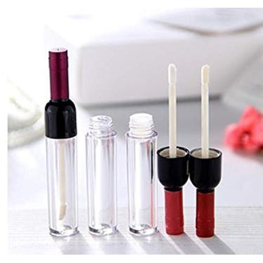 Imagem de Contêiner líquido para maquiagem Healthcom 10 peças, 5 ml, transparente, em forma de vinho, tubo de plástico brilhante, mini frascos de brilho labial recarregáveis, frascos de glacê labial, frascos de maquiagem faça você mesmo, recipiente de batom, tampa vermelha, tubo cosmético