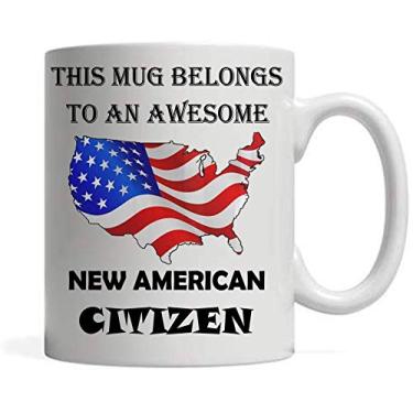 Imagem de Caneca engraçada This Mug Belongs to an Awesome Coffee, Caneca de Café New American Citizen - Copo de Cidadania dos EUA, presente para o Natal, Dia dos Pais - Presentes de cidadania dos EUA para novos americanos Caneca de 325 ml