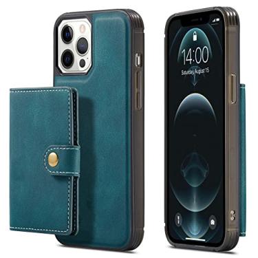 Imagem de Capa traseira para iPhone 14 12 13 11 Pro Max XS XR X SE 2020 8 7 Plus Phone Case Cartão de Couro Bolsa Carteira Destacável Magnética, Verde Escuro, Para iPhone 12