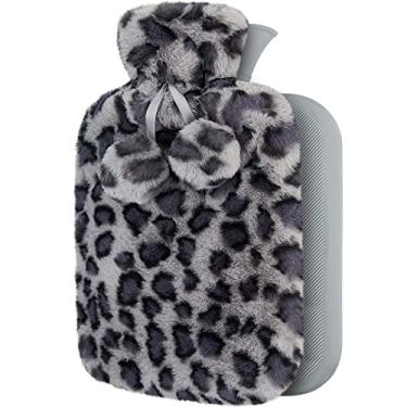 Imagem de Bolsa de água quente com capa para alívio da dor, garrafa de água quente com estampa de leopardo para cólicas menstruais para pescoço, dor no ombro e aquecedor de pés de mão, cólicas menstruais, compressa quente e terapia fria, cinza, 1800 ml