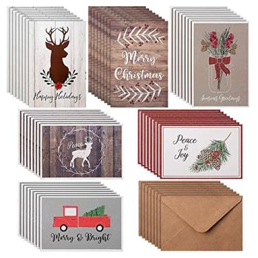 Imagem de Cartões rústicos de Feliz Natal com envelopes kraft (10,2 x 15,2 cm, pacote com 48)
