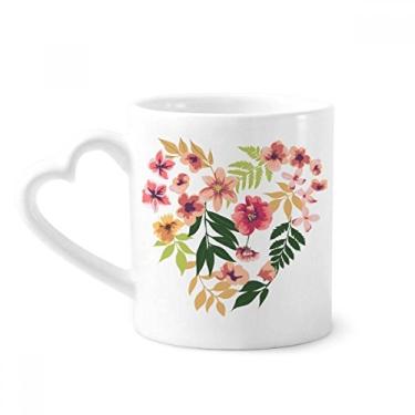 Imagem de Caneca em aquarela com desenho de folhas de flores caneca de café cerâmica copo de coração de vidro
