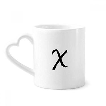 Imagem de Alfabeto grego Chi silhueta preta caneca café cerâmica copo de coração de vidro