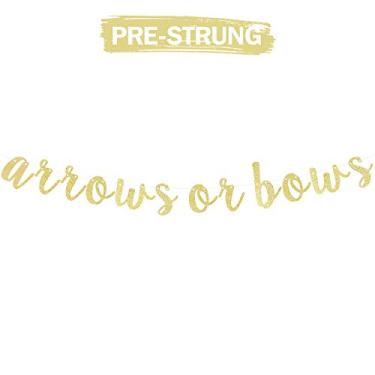 Imagem de Arrows or Bows Gold Glitter Cursive Script Bunting Banner Baby Shower Gender Reveal Boy or Girl Party Decoration Table Wall Sign - NO DIY REQUIRED