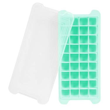 Imagem de Bandejas de cubo de gelo com tampas, 24 moldes de gelo, livre de BPA, silicone flexível, bandeja de cubo de gelo de fácil liberação para freezer com resistência a derramamentos para coquetéis e bebidas geladas (azul)