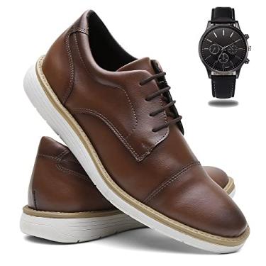 Imagem de Sapato Social Masculino Casual Derby De Amarrar + Relógio de Ponteiro - Tabaco/42