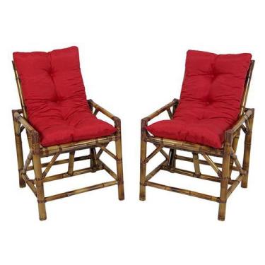 Imagem de Cadeiras De Bambu 2 Lugares Com Almofadas Vermelha - Multidecor
