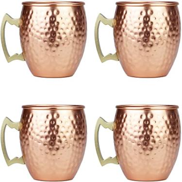 Imagem de ARORA Moscow Mule Canecas conjunto de 4, copos martelados de alumínio feitos à mão para bebida de coquetel, presentes de festa de bar de cerveja - cor cobre 540 ml