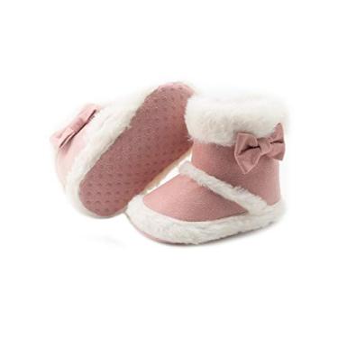 Imagem de Botas de neve Jueshanzj para bebês meninas de pelúcia com laço de inverno antiderrapante rosa 12-18 meses