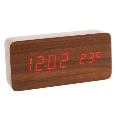 Imagem de Relógio Wood Despertador Digital Led Com Data/temperatura