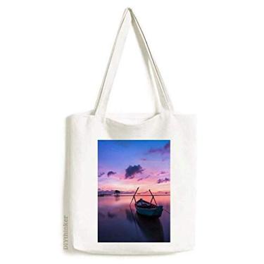 Imagem de Bolsa de lona com imagem de natureza e oceano, água, mar, barco, ciência, bolsa de compras, bolsa casual