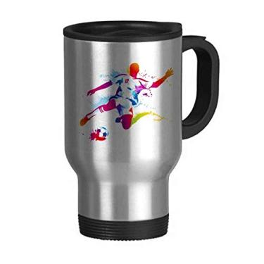 Imagem de Caneca de viagem com estampa de tiro de atletas de futebol com tampa flip em aço inoxidável copo de carro copo térmico