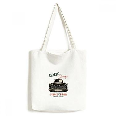 Imagem de Bolsa de lona preta clássica com estampa de reparo de carros