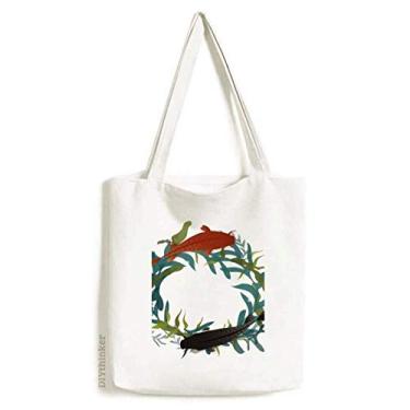 Imagem de Bolsa de lona com citação de peixe, imagem de peixe, erva do mar, bolsa de compras, bolsa casual