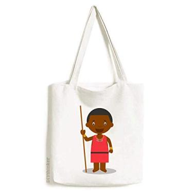 Imagem de Bolsa de lona preta Wild Kenya desenho art déco presente moda sacola de compras bolsa casual bolsa de mão