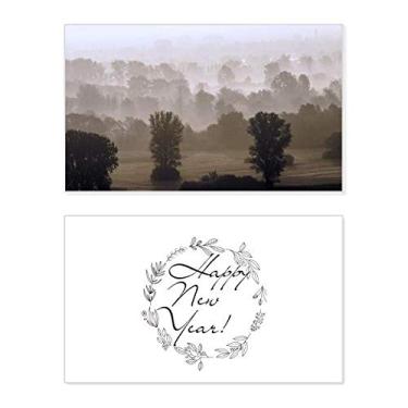 Imagem de Forest Morning Grassland Fog Sun Ano Novo Festival Cartão de felicitações Bless Message Present