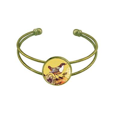 Imagem de Pulseira retrô com estampa de flores de pássaro e bracelete aberto
