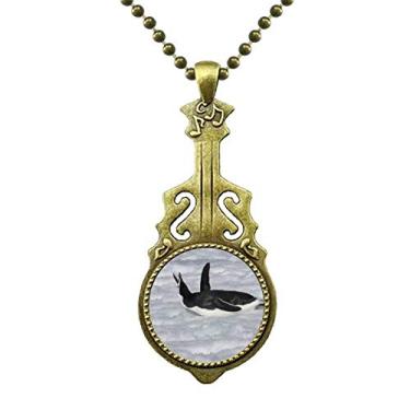 Imagem de DIYthinker Colar com imagem de pinguim da Antártica preta de água com pingente de música de guitarra antiga