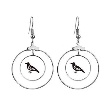 Imagem de Brincos de corvo preto e branco com argola pendurada, joia circular