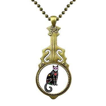 Imagem de DIYthinker Colar de coração de osso de gato preto Halloween atmosfera terror colar antigo joia música pingente