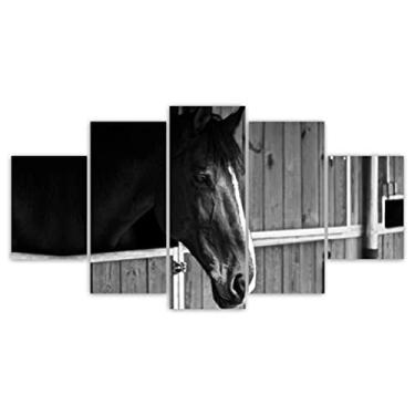 Imagem de Quadros Decorativos Mosaico MDF Cavalo Preto e Branco 115x60cm