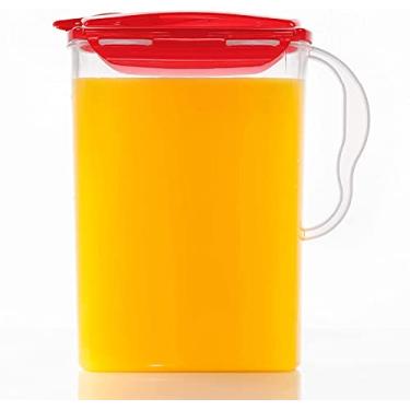 Imagem de Jarra de água para porta de geladeira LocknLock Aqua com alça de plástico livre de BPA com tampa flip top perfeita para fazer chás e sucos, 3 litros, vermelha