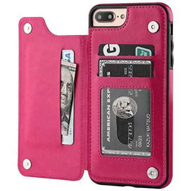 Imagem de Capa de couro fina para iPhone 14 13 11 12 Pro XS Max XR X SE 6S 6 7 8 Plus Carteira Slot para cartão Capa flip,Rosa Vermelha,Para iPhone 5 5S SE