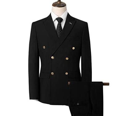 Imagem de Ternos masculinos, jaqueta casual slim fit 2 peças, blazer de casamento sólido trespassado, preto, GG (52/36)