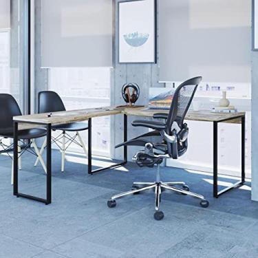 Imagem de Mesa de Escritório Industrial Kuadra em L - Carvalho/preto