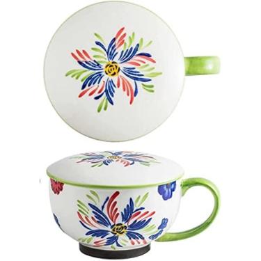 Imagem de Tigela De Macarrão Instantâneo De Arroz Para Sopa De Ramen Tigela De Macarrão De Cerâmica Enorme Com Tampa, Tigela De Macarrão Instantâneo Para Micro-ondas Grande Caneca De Café Com Alça,Branco,73