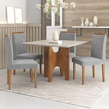 Imagem de Conjunto Sala de Jantar Mesa Natal Tampo Vidro/MDF com 4 Cadeiras 02 com Puxador Madenova Móveis