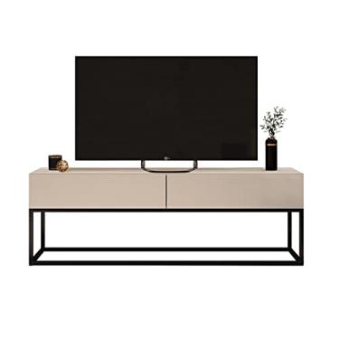 Imagem de rack para sala tv até 50 polegadas pe de ferro preto estilo industrial design moderno com 2 gavetas espaçosas eros 1,40m (Off White)