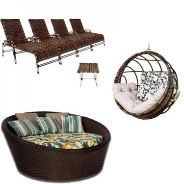 Imagem de Kit com 4 Espreguiçadeiras, 1 Balanço Hungria, 1 Chaise e Mesa Centro 