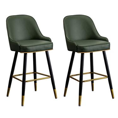 Imagem de Cadeiras de jantar cadeiras de sala de jantar conjunto de 2 bancos de bar de couro PU grosso acolchoado cozinha café da manhã cadeiras de bar com apoio de braço e apoio para os pés, bancos de bar de bar de encosto alto para casa cozinha balcão de ilha tudo é