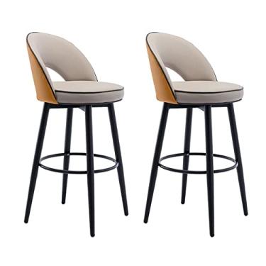 Imagem de Cadeiras de jantar cadeiras de sala de jantar banqueta giratória conjunto de 2, bancos estofados de couro PU premium com encosto para pub casa bar sala de jantar tudo está bem