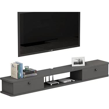 Imagem de JUNNIU Unidade de TV montada na parede console de mídia montado na parede com 2 portas 39,3/47,2/55 polegadas, prateleira flutuante para suporte de TV, prateleiras de armazenamento multimídia de entretenimento, prateleira de caixa para sala de estar/100C