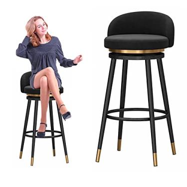 Imagem de Cadeiras de jantar cadeiras de sala de jantar banqueta de bar com encosto conjunto de 1/2,25,6 polegada banco de altura de balcão de veludo cadeira de bar giratória estofada moldura de metal preto para cozinha ilha sala de jantar pátio tudo é