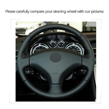 Imagem de Capas de volante de carro de couro preto costuradas à mão, para peugeot 308 2007-2013/408 2012-2014