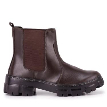 Imagem de Bota Feminina Coturno Tratorado Cano Medio Elastico - Marrom