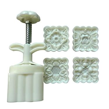 Imagem de Ankexin Conjunto de moldes de bolo lunar padrão quadrado 75g festival de meados de outono faça você mesmo pressão manual fondant molde de bolo lua ferramenta de decoração