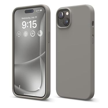 Imagem de elago Capa compatível com iPhone 15 Plus, capa de silicone líquido, capa protetora de corpo inteiro, à prova de choque, design fino, forro de microfibra macia antiarranhões, 6,7 polegadas (cinza médio