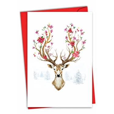 Imagem de The Best Card Company - Cartão de Natal de animais divertidos com envelope - Cartão de notas de saudação infantil, Happy Holidays - Rena florescendo C7378FXSG