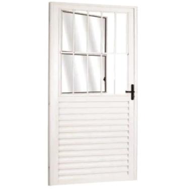 Imagem de Porta Social Palheta de Alumínio 210 x 70cm Linha 25 Lado Esquerdo Esquadrias Bergamo Branco