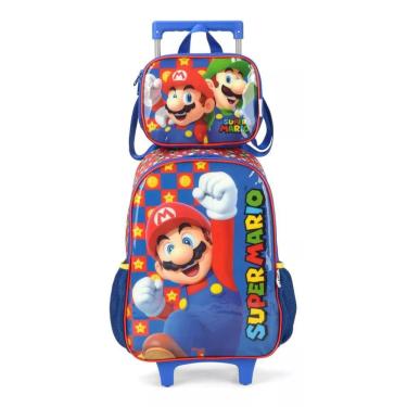 Imagem de Mochila De Rodinhas Vermelho Super Mario Com Lancheira - Luxcel