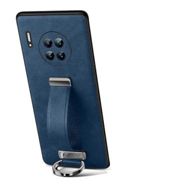 Imagem de Capa de celular Compatível com capa de couro Huawei Mate30 Pro, couro PU + PC rígido, capa protetora ultrafina e durável, suporte de pulseira escalável, capa de telefone à prova de choque (Size : BLU