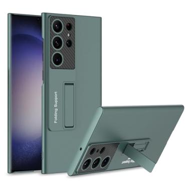 Imagem de HAZARA Capa com suporte para Samsung Galaxy S24 Ultra/S24 Plus/S24, proteção de lente de fibra de carbono moderna ultrafina à prova de choque, verde, S24 Ultra