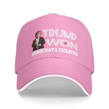Imagem de Bonés de beisebol trapaceados Trump Won Democrats 2024 ajustável lavado unissex boné de caminhoneiro rosa clássico, rosa, G