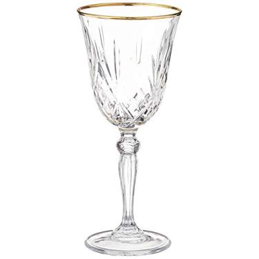 Imagem de Lorren Home Trends Siena Collection Taça de vinho branco de cristal com design de banda dourada, conjunto de 136 ml